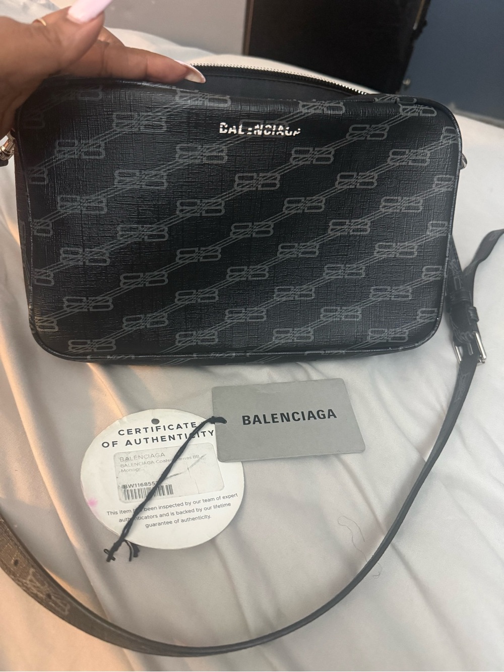Balenciaga Black Monogram Leather Camera Bag